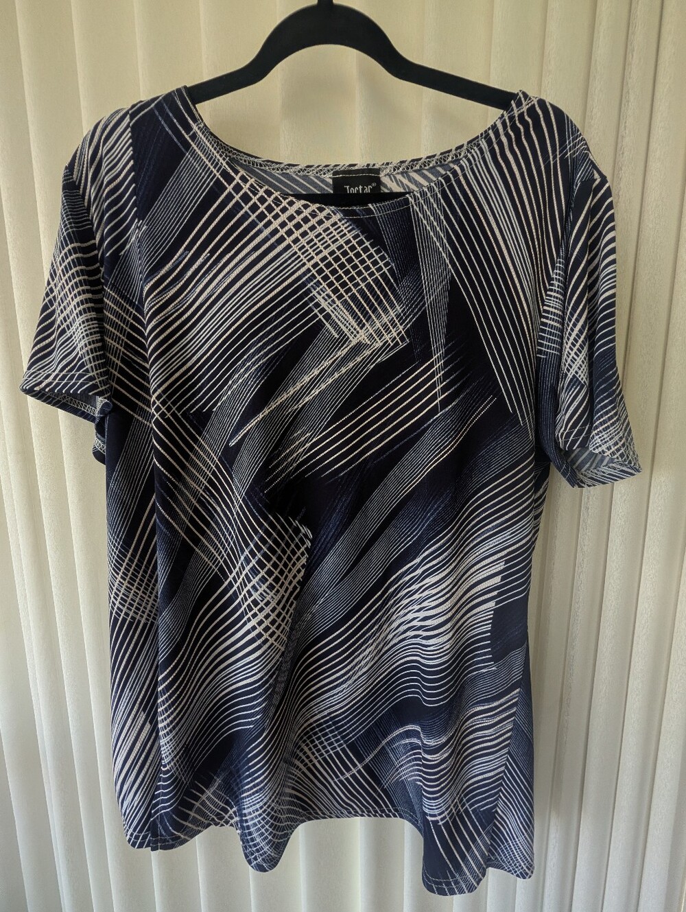 Navy & White Geometric Print Top